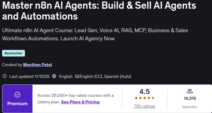 चित्र · मास्टर n8n AI एजेंट: बिल्डिंग और बिक्री AI एजेंट और ऑटोमेशन 2025-11