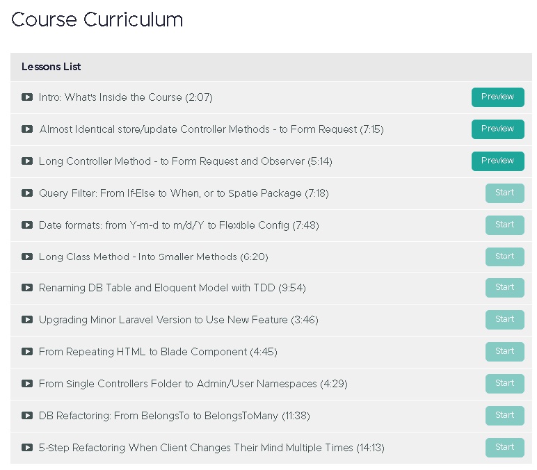Course topics · Laravel Daily — 10+ Laravel Refactoring Examples 2021-12