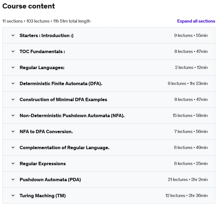 Course topics · Udemy — Theory of Computation(TOC) / Automata : Complete Pack 2021-12