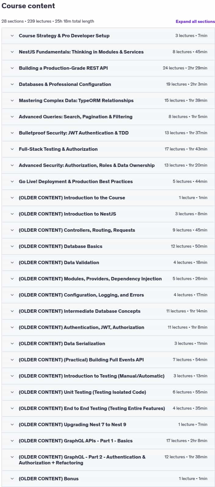 Course topics · NestJS Mastery: Build & Deploy a Production-Ready API 2025-8