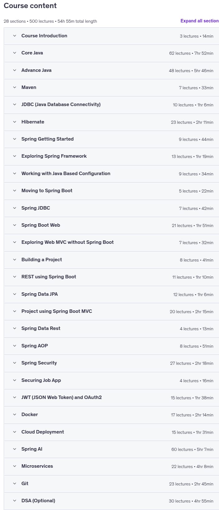 موضوعات الدورة · برنامج Java Spring Framework, Spring Boot AI الجينات AI 2025-11