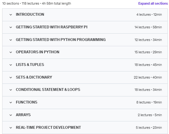 Course topics · Complete Raspberry Pi & Python Bootcamp: Learn and Code 2023 2023-7