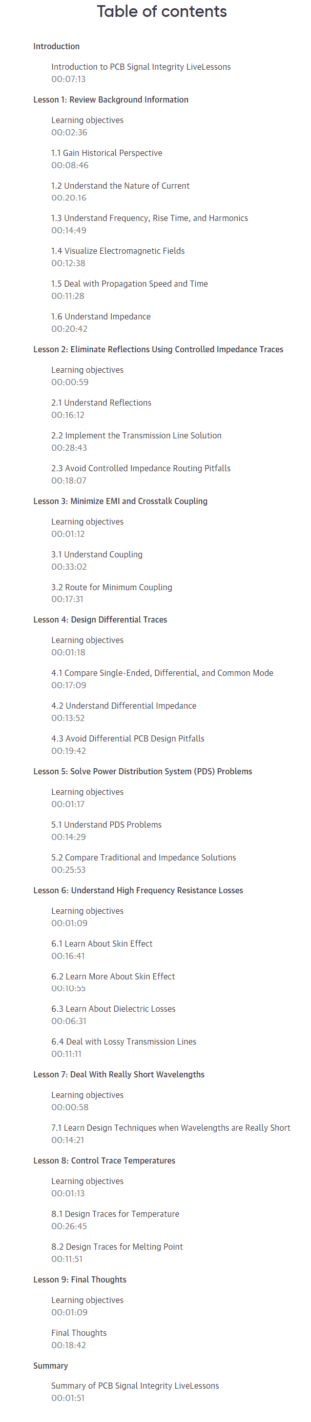 Course topics · OReilly — PCB Signal Integrity 2013-10