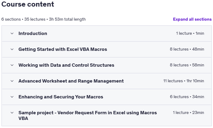 Sujets du cours · Apprendre Excel VBA Macros enseigné par Google 2025-6