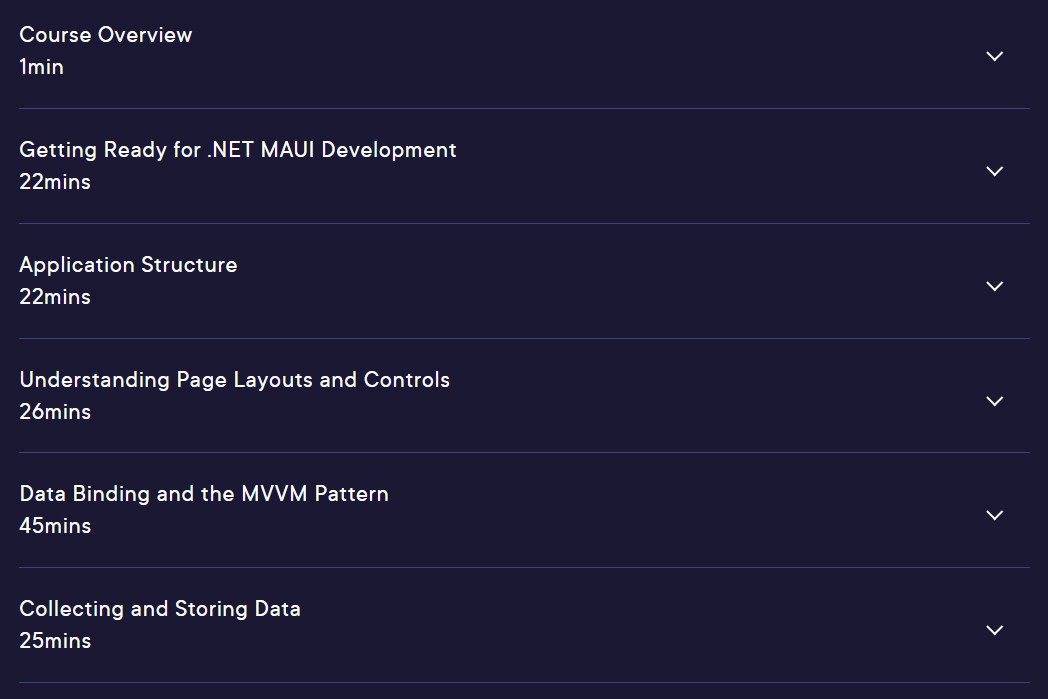 Course topics · Pluralsight — .NET MAUI Fundamentals 2024-4