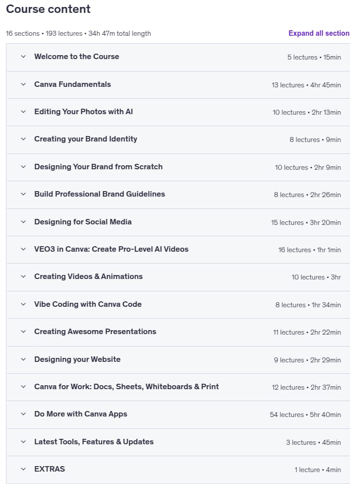 Course topics · Canva Master Course 2025 | Design Smarter with Ronny & Diana 2025-12