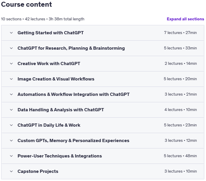 Course topics · Complete ChatGPT Masterclass: From Beginner to Advanced 2025-7