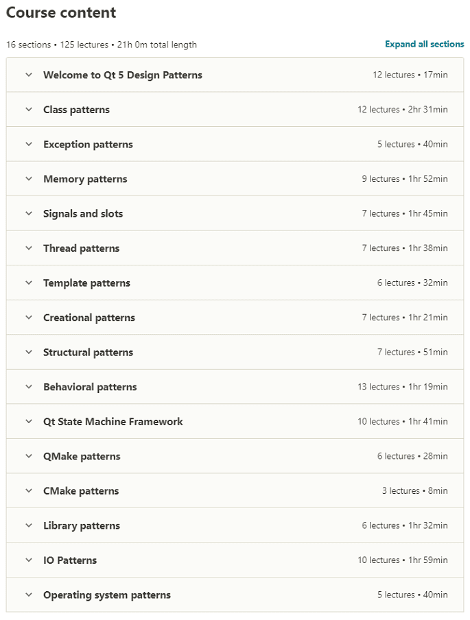 Course topics · Qt 5 Design Patterns 2020-8