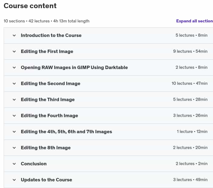 Course topics · Udemy — GIMP Photo Editing for Beginners – From Novice to Pro 2024-9