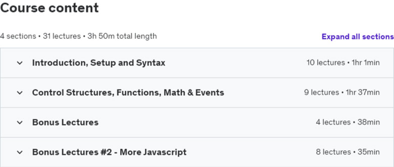 Course topics · Javascript for Beginners Learn by Doing Practical Exercises 2022-1