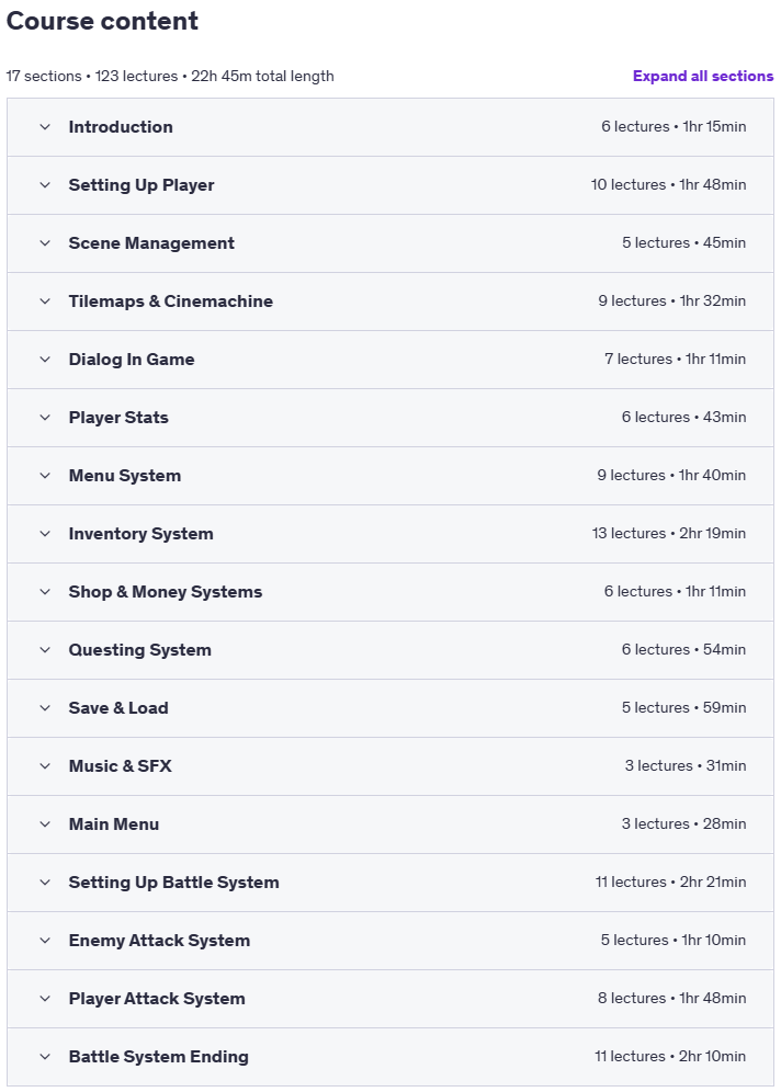 Course topics · RPG COURSE (The Complete Guide to C# & Unity Programming – Build an RPG) 2021-8