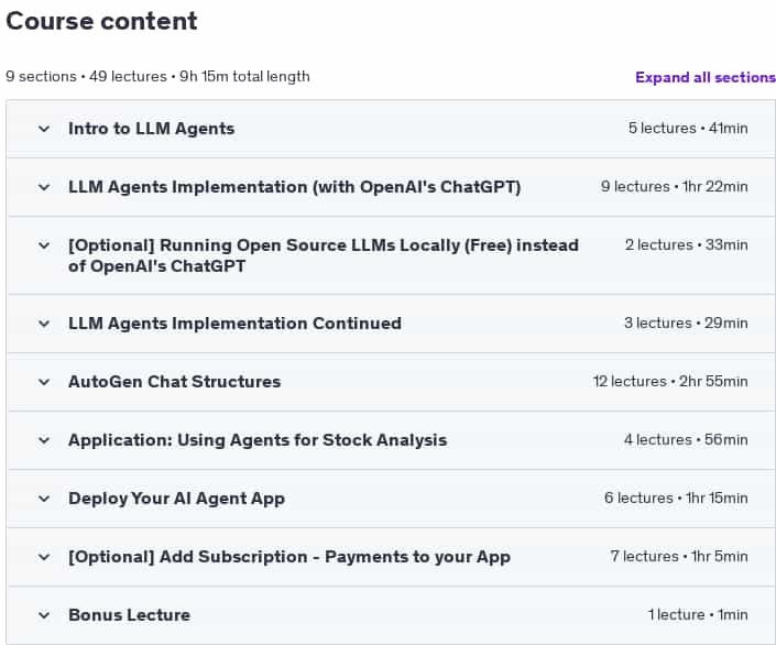 Course topics · AI Agents: Building Teams of LLM Agents that Work For You 2025-1
