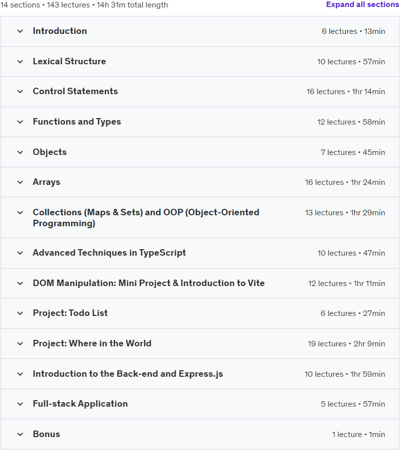 Course topics · JavaScript and TypeScript: The Complete Guide (Vite & Node) 2023-10