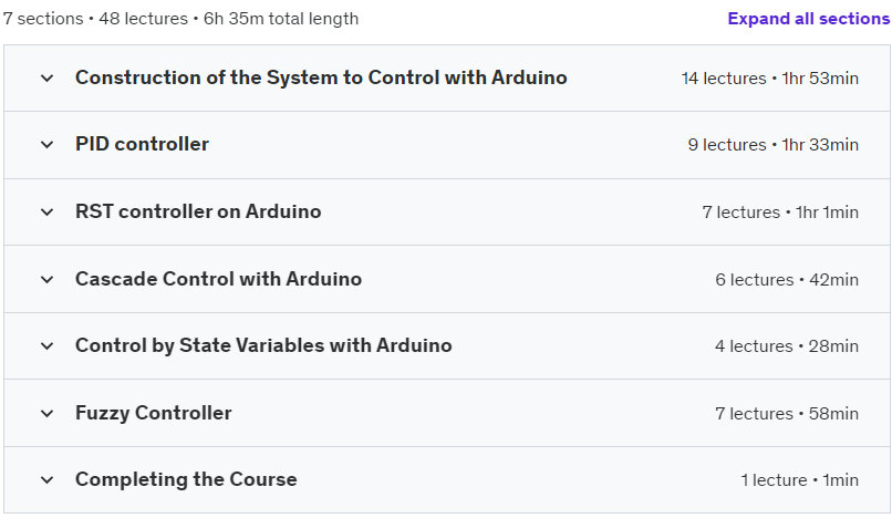Course topics · Udemy — Applied Control Systems in Arduino 2024-1