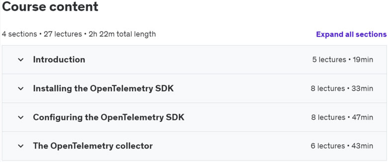 Course topics · Observability in Cloud Native apps using OpenTelemetry 2023-8