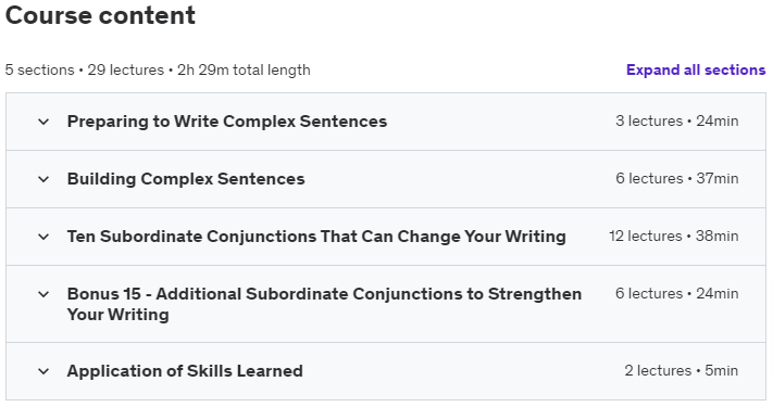 Course topics · Udemy — Sentence Writing Simplified – Level Two…Move Ahead! 2021-6