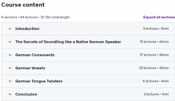 Course topics · Udemy — German Pronunciation Masterclass 2024-11