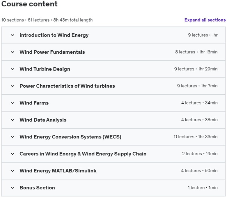 Course topics · Udemy — Ultimate WIND ENERGY Masterclass Beginner to Advanced Level 2022-9