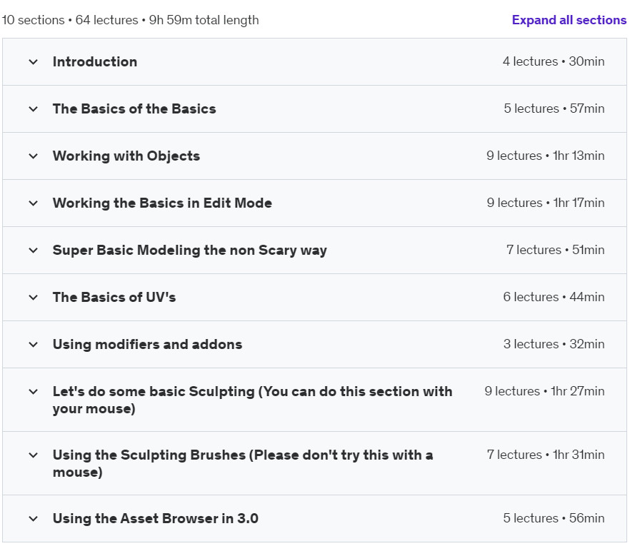 Course topics · Blender 3D For Absolute Complete Beginners 2024-6