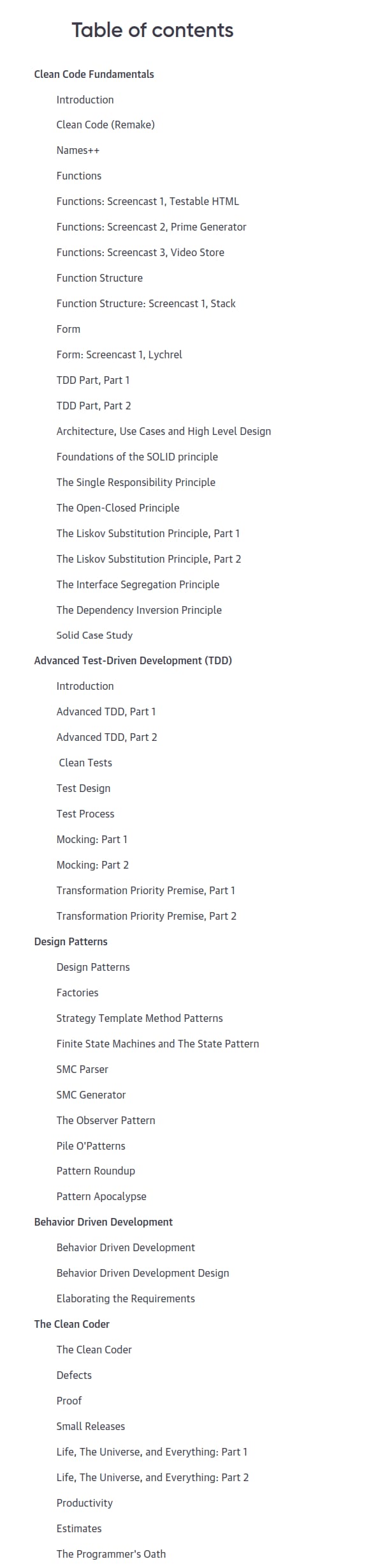 Course topics · Oreilly — Clean Code Fundamentals 2021-8