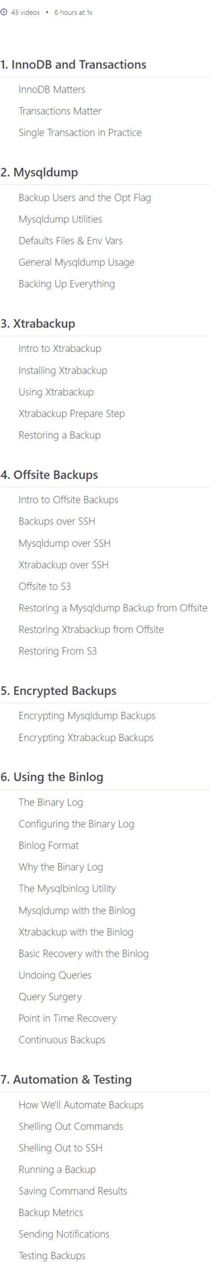 Course topics · Server For Hackers – MySQL Backups 2024-5