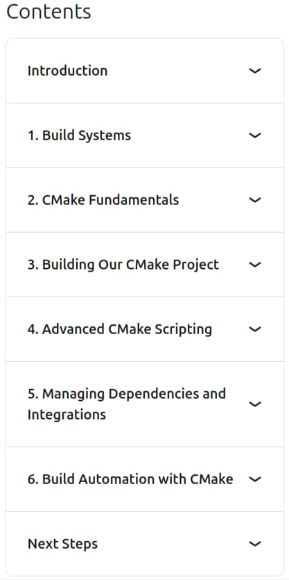Course topics · LinkedIn — Advanced C++: Building Projects with CMake 2025-5