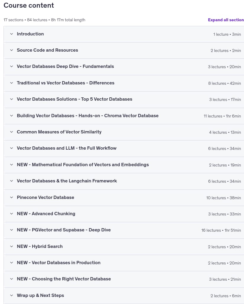 Course topics · Vector Databases Fundamentals to Production [2026 Edition] 2026-4
