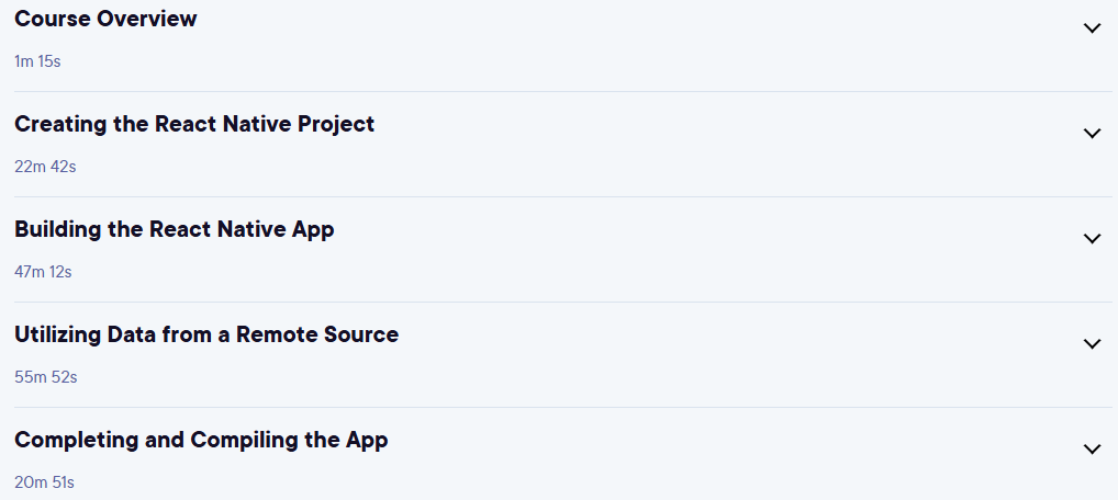 Course topics · Pluralsight — Building Mobile Apps with React Native 2023-10