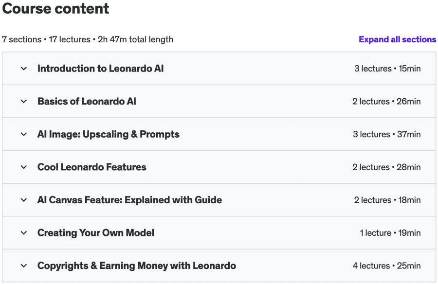 Course topics · Udemy — Leonardo AI MasterClass (Better Than Midjourney) 2023-5