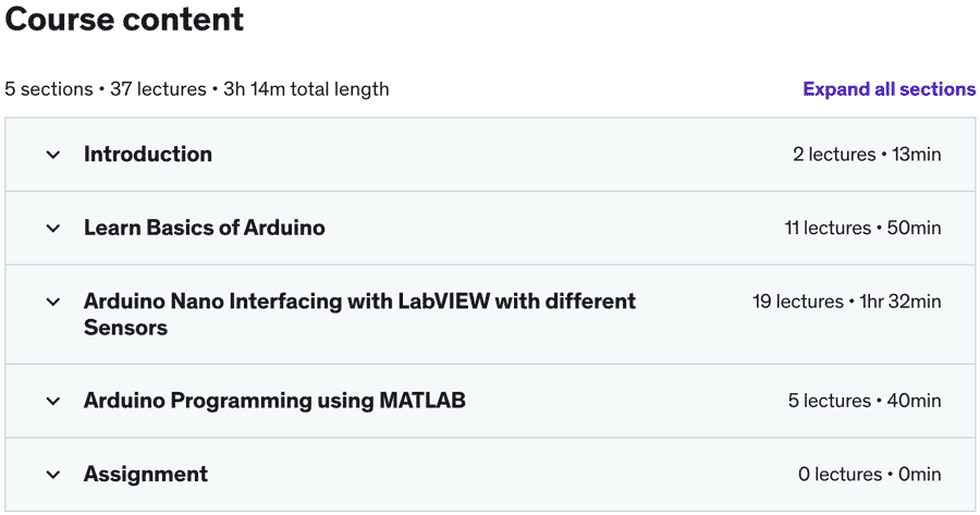 Course topics · Udemy — Arduino Meets LabVIEW 2022/MATLAB/Arduino IDE 2021-10