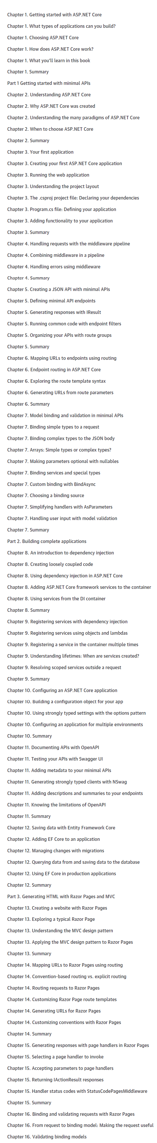 Course topics · Oreilly — ASP.NET Core in Action, Third Edition, Video Edition 2023-10