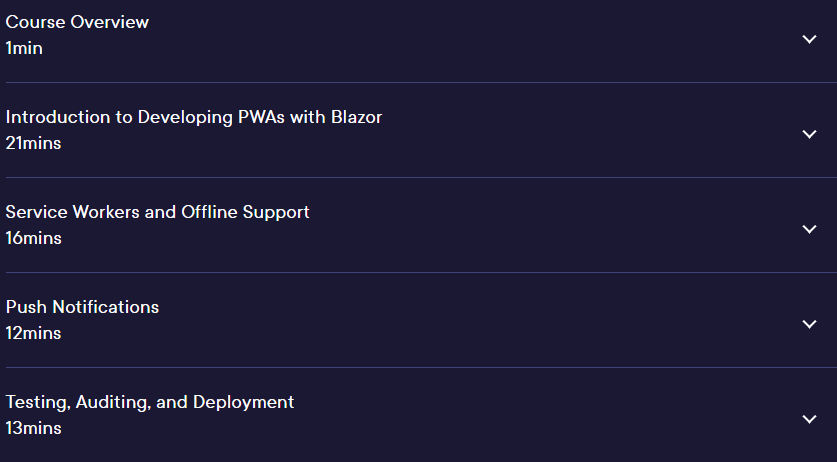 Course topics · Building a PWA with ASP.NET Core 6 Blazor 2023-8
