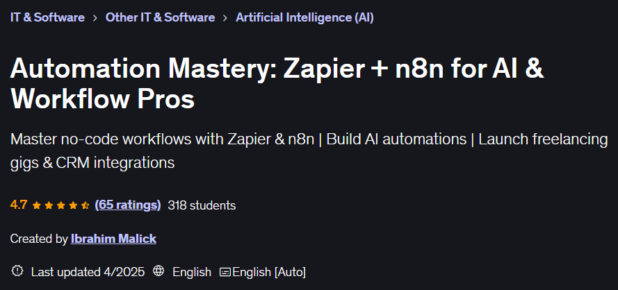 Imágenes · Máster de la automatización: Zapier + n8n Para AI El flujo de trabajo pros 2025-4