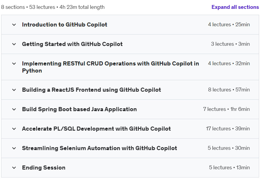 Course topics · GitHub Copilot for Developer: Accelerate Your Coding with AI 2024-6