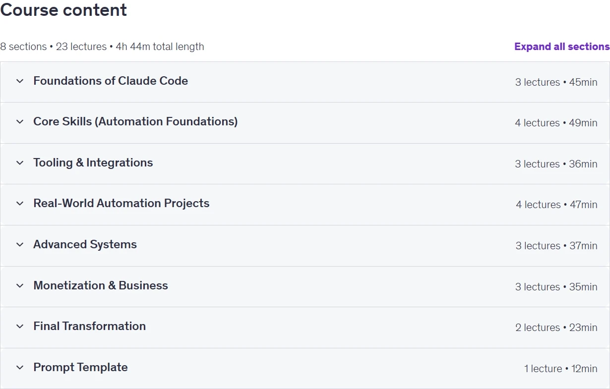 Course topics · Udemy — AI Workflow Automation Claude: Build Smart Systems 2026-3