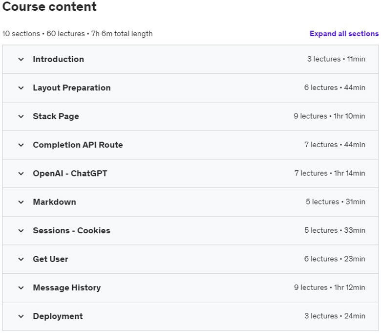 Course topics · Udemy — ChatGPT for Coders – A Practical Next/React.js Guide (2023) 2023-4