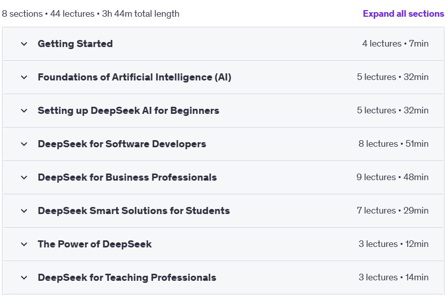 Course topics · Udemy — DeepSeek Masterclass: A Complete DeepSeek Zero to Hero! 2025-1