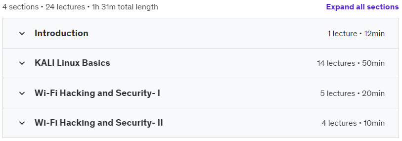 Course topics · Wi-Fi Hacking with KALI: Learn to Hack Wi-Fi in 60 minutes 2023-8