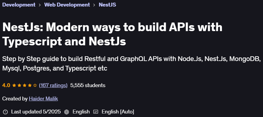 Pictures · Udemy — NestJs: Modern ways to build APIs with Typescript and NestJs 2025-2