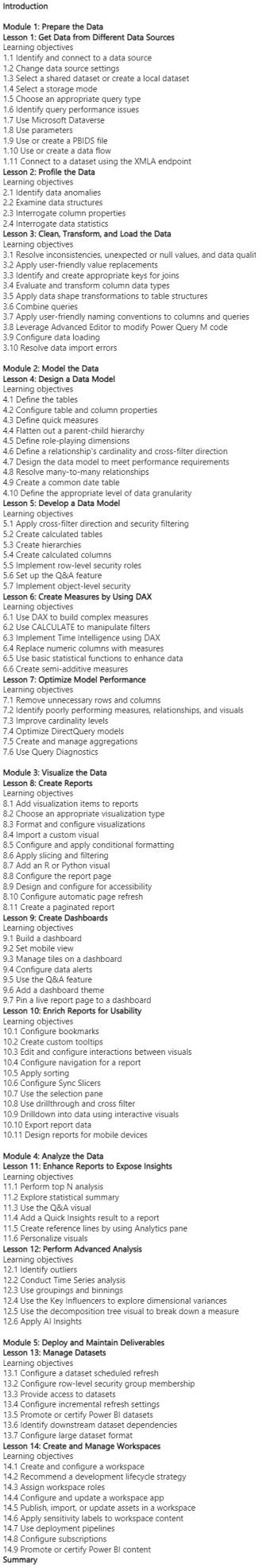 Course topics · Oreilly — Exam DA-100 Analyzing Data with Microsoft Power BI (Video) 2021-8