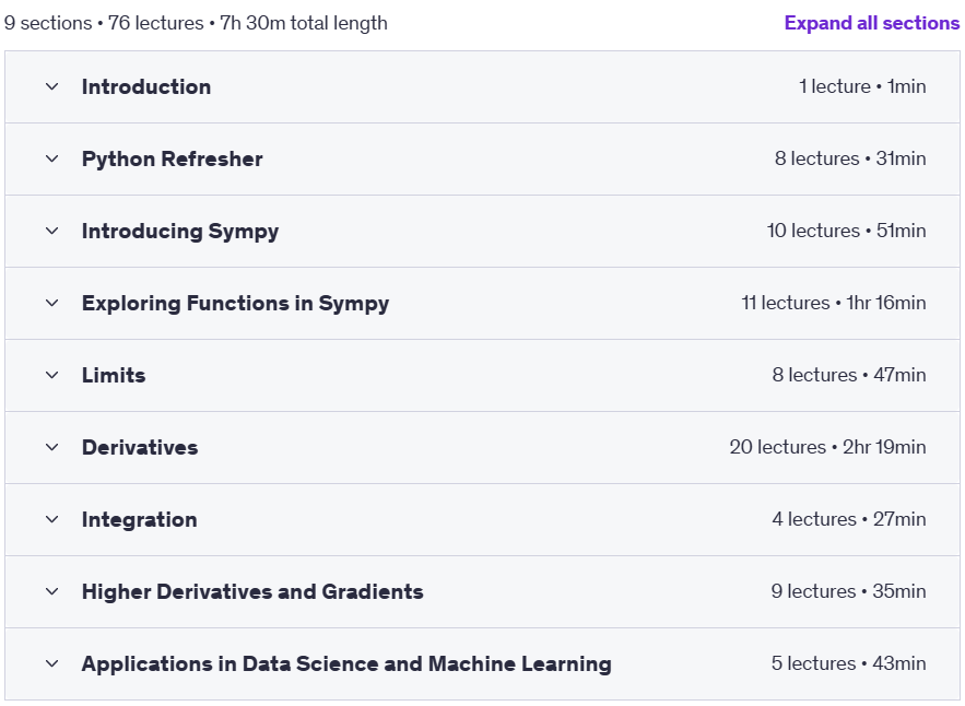 Course topics · Hands-On Calculus with Python for Data Science & ML 2025-6