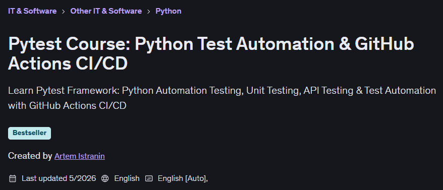 Pictures · Udemy — Pytest Course: Python Test Automation & GitHub Actions CI/CD 2026-5