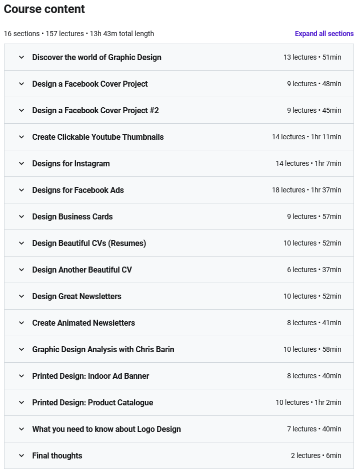 Course topics · Udemy — Ultimate Graphic Design: Create Beautiful 40+ Real Projects 2021-11