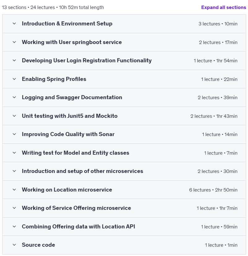 Course topics · Udemy — Get Job as Java SpringBoot Developer in IT industry 2022-1