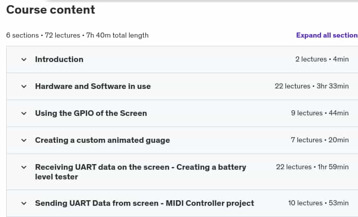 Course topics · Udemy — Adding Touch Screens to Projects and Prototypes 2023-8