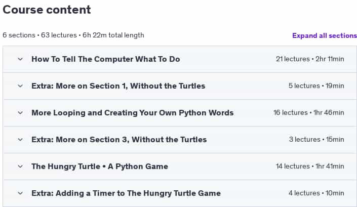 Course topics · Udemy — Learn Python Properly—Build a 2D Game (teens/young learners) 2024-3