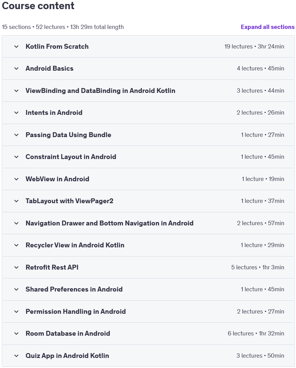 Course topics · Learn Android App Development Zero to Hero 2025 2025-2