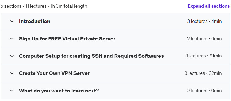 Course topics · Udemy — Instant Mastery – Create your own Free VPN Server 2023-2