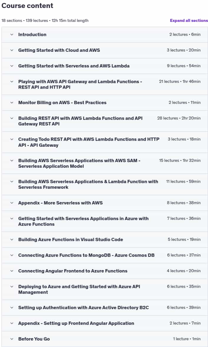 Course topics · Udemy — Master AWS Lambda: Go Serverless with AWS [2020] 2024-8