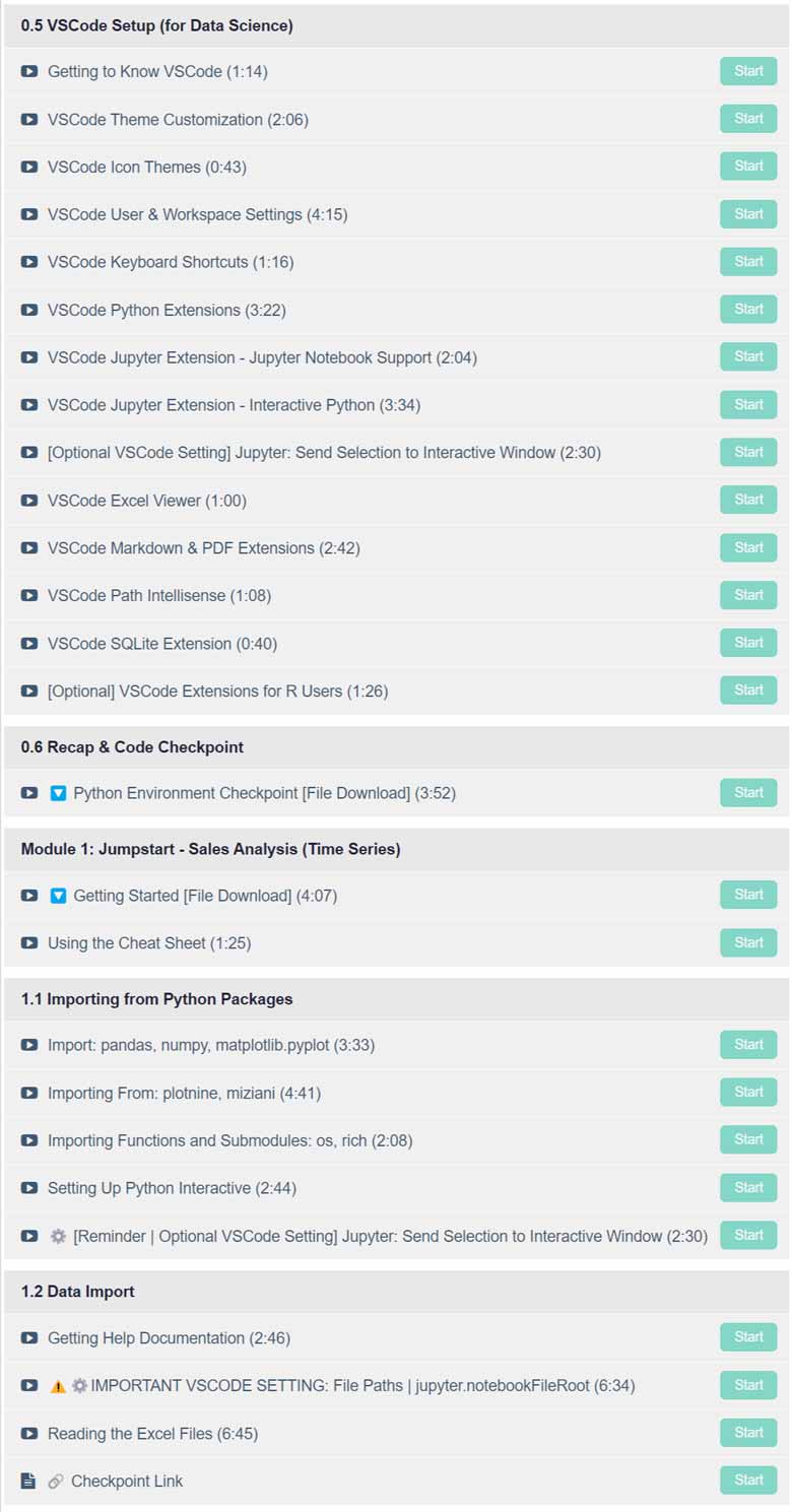 Course topics · Business Science University – Python for Data Science Automation (Course 1) 2024-10